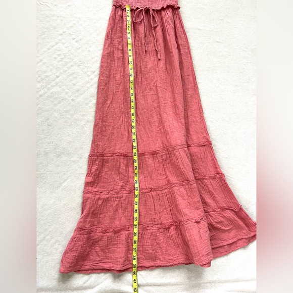 Elegant Strapless Pink Maxi 100% Cotton Elegant Gathered Dress - Picture 8 of 10